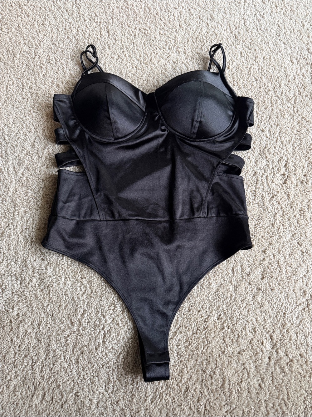 Haute Monde Black Satin Bustier Bodysuit